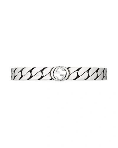 Shop Gucci Men's Interlocking G Textured Silver Cuff Bracelet