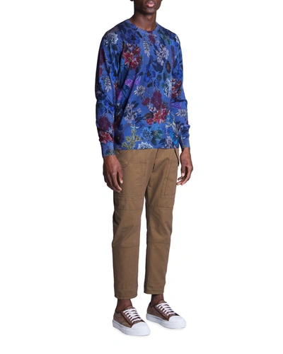 Shop Etro Men's Floral-print Silk-cashmere Sweater In Navy