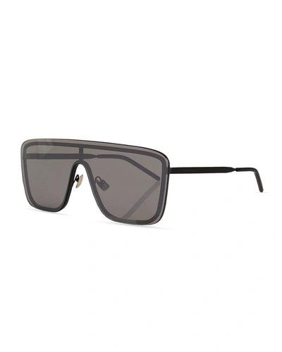 Shop Saint Laurent Mask Shield Mirrored Sunglasses In 009 Shiny Silver