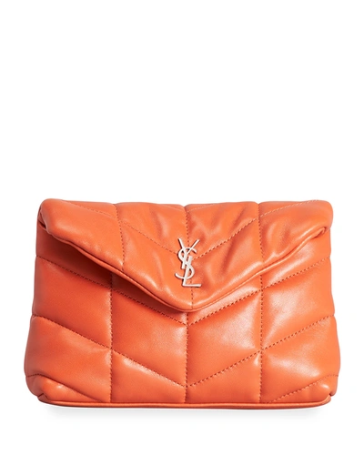 Saint Laurent Loulou Quilted Puffer Pouch Clutch Bag In Red Orange