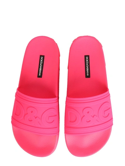 Shop Dolce & Gabbana Slide Sandals With Logo In Fuchsia