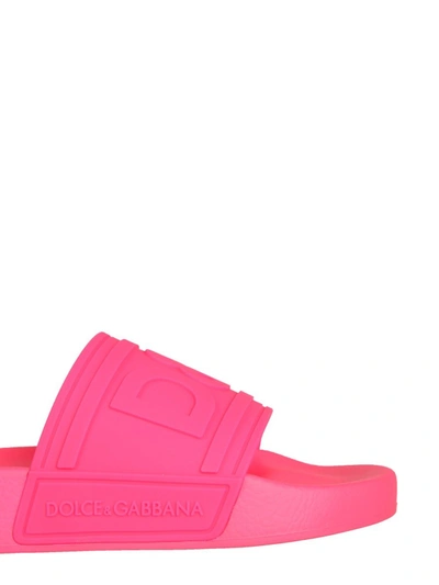 Shop Dolce & Gabbana Slide Sandals With Logo In Fuchsia
