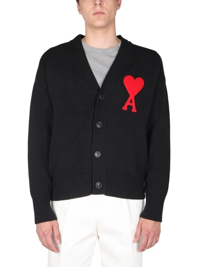 Shop Ami Alexandre Mattiussi Cotton Heart Cardigan In Black
