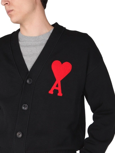 Shop Ami Alexandre Mattiussi Cotton Heart Cardigan In Black