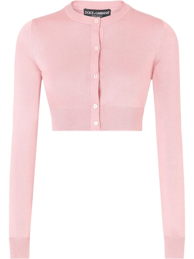 Shop Dolce & Gabbana Button-up Cropped Silk Cardigan In Rosa