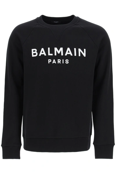 Shop Balmain Logo Print Sweatshirt In Black,white