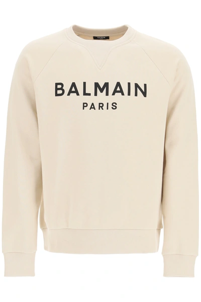 Shop Balmain Logo Print Sweatshirt In Beige,black