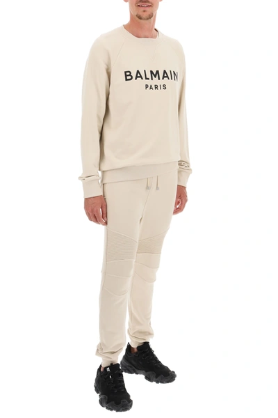 Shop Balmain Logo Print Sweatshirt In Beige,black