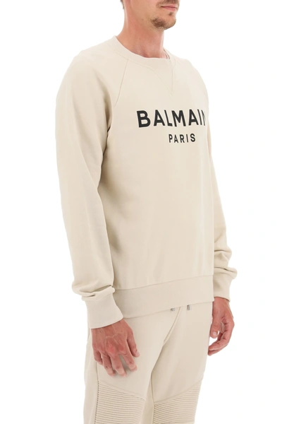 Shop Balmain Logo Print Sweatshirt In Beige,black