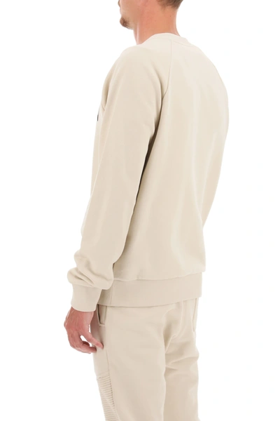 Shop Balmain Logo Print Sweatshirt In Beige,black