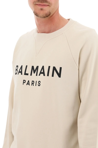 Shop Balmain Logo Print Sweatshirt In Beige,black