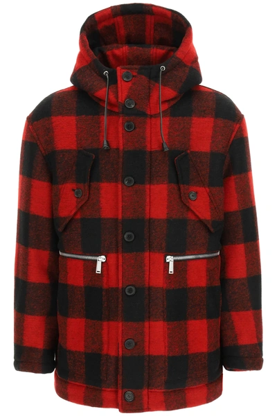 Dsquared2 Checked Single-breasted Coat In Red,black