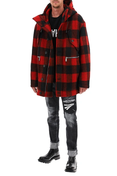 Dsquared2 Checked Single-breasted Coat In Red,black