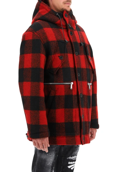 Dsquared2 Checked Single-breasted Coat In Red,black