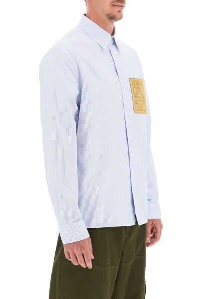 Shop Loewe Striped Shirt With Logo In Light Blue,white