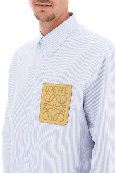 Shop Loewe Striped Shirt With Logo In Light Blue,white