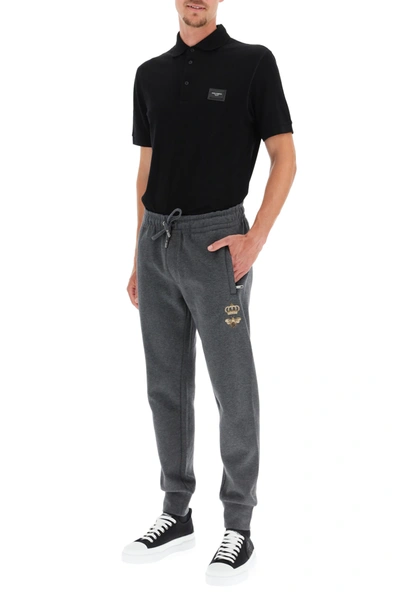 Shop Dolce & Gabbana Jogging Trousers With Bee And Crown Lurex Embroidery In Grey,gold