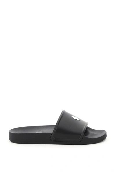 Shop Marcelo Burlon County Of Milan Cross Logo Rubber Slides In Black