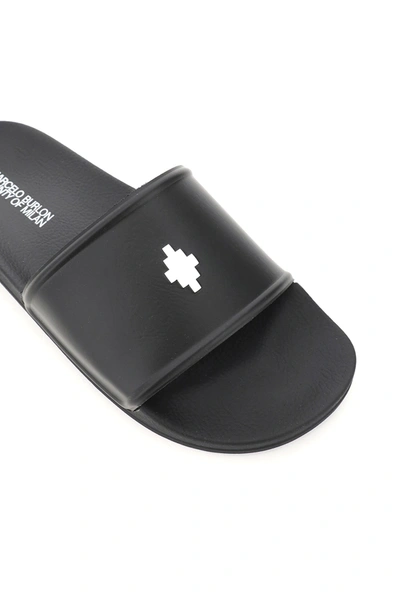 Shop Marcelo Burlon County Of Milan Cross Logo Rubber Slides In Black