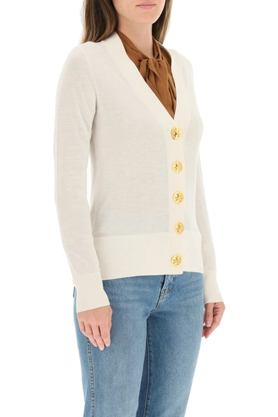 Shop Tory Burch Simone Cardigan In Merino Wool In White