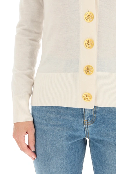 Shop Tory Burch Simone Cardigan In Merino Wool In White