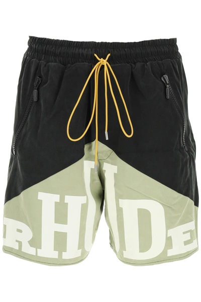 Shop Rhude Yachting Shorts In Black Green (black)
