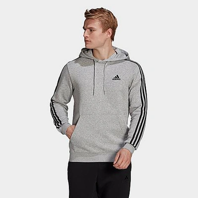 Shop Adidas Originals Adidas Men's Essentials Fleece 3-stripes Hoodie In Medium Grey Heather/black