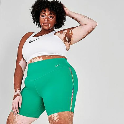 Shop Nike Women's One Rainbow Ladder Bike Shorts (plus Size) In Neptune Green/white