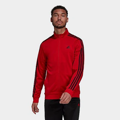 Shop Adidas Originals Adidas Men's Primegreen Essentials Warm-up 3-stripes Track Jacket In Scarlet/black