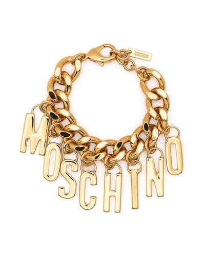 Shop Moschino Logo-lettering Chain-link Bracelet In Gold