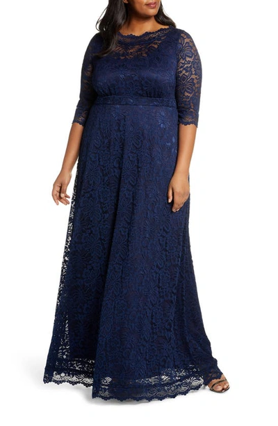 Shop Kiyonna Leona Lace Evening Gown In Nocturnal Navy
