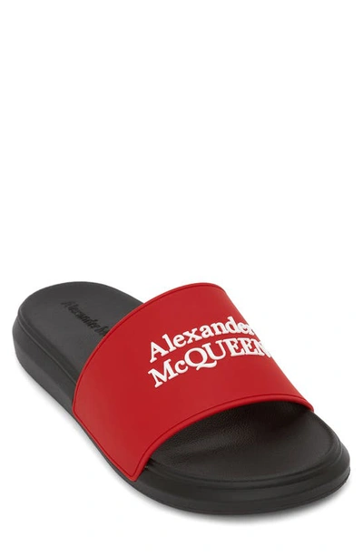 Shop Alexander Mcqueen Hybrid Logo Slide Sandal In Red/ White