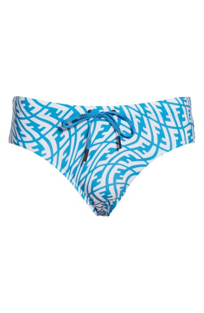 Shop Fendi X Sarah Coleman Ff Vertigo Swim Briefs In Turquoise / White