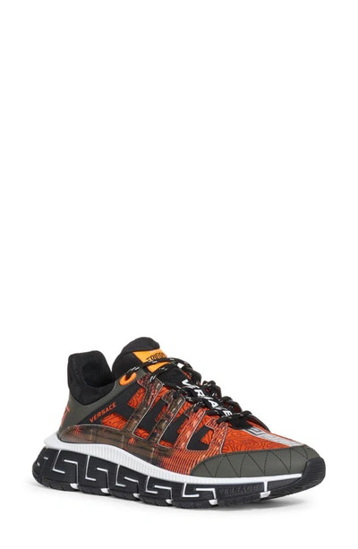 Shop Versace Trigreca Low Top Sneaker In Orange/ Grey