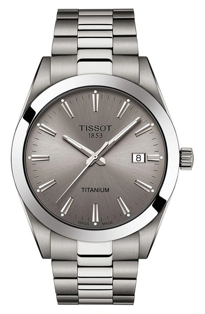 Shop Tissot Gentleman Titanium Bracelet Watch, 40mm In Grey