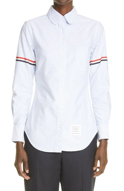 Shop Thom Browne Grosgrain Band Cotton Poplin Shirt In Light Blue