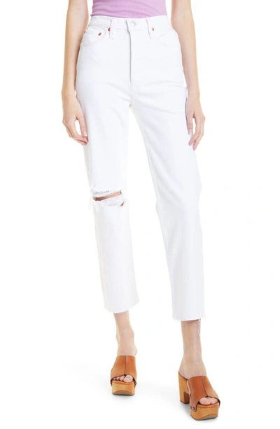 Shop Re/done '70s Stovepipe High Waist Slim Ankle Jeans In Worn White