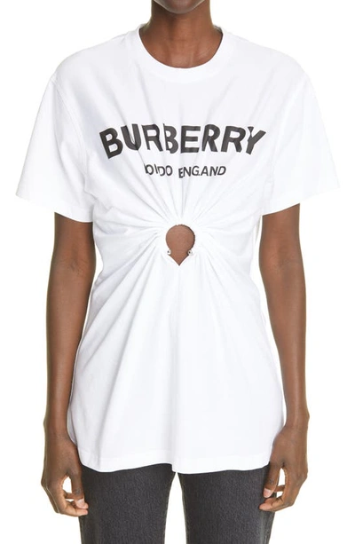 Shop Burberry Virginia Oversize Cutout Logo Tee In White