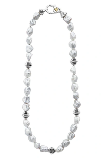 Shop Lagos Luna Keshi Pearl Necklace In Silver/ Keshi Pearl