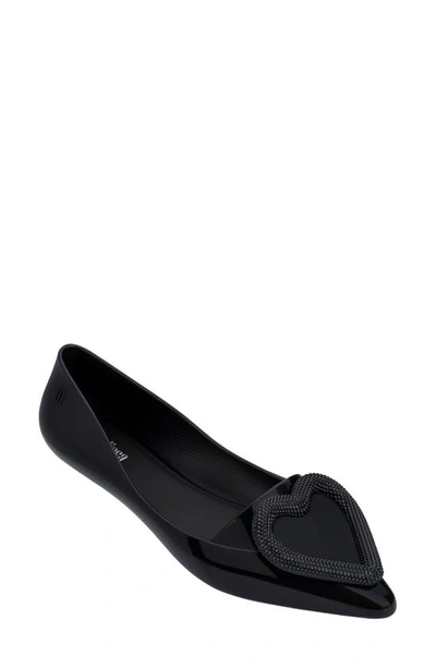 Melissa Pointy Heart Jelly Pointed Toe Flat In Black | ModeSens