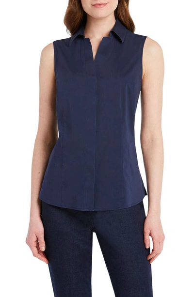 Shop Foxcroft Taylor Non-iron Sleeveless Shirt In Navy