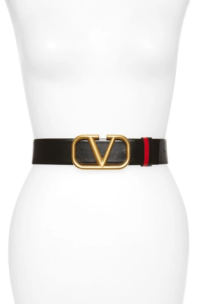 Shop Valentino Vlogo Buckle Reversible Leather Belt In Nero-rouge Pur