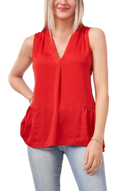 Shop Vince Camuto Ruffle Back Sleeveless Rumple Satin Top In Red Hot