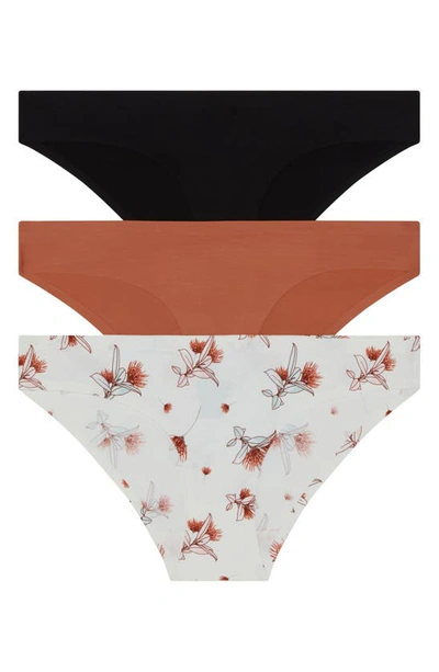 Shop Honeydew Intimates Skinz 3-pack Hipster Panties In Black/ Sedona/ Ivory Floral