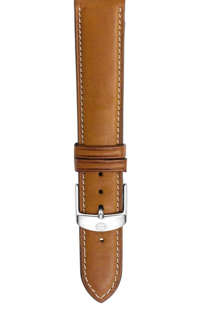 Shop Michele 18mm Leather Watch Strap In Saddle