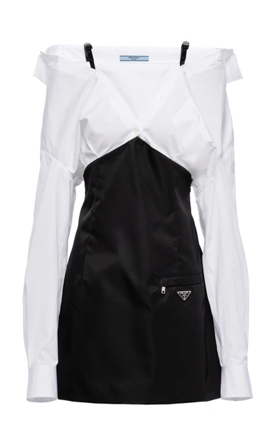 Shop Prada Women's Draped Cotton And Nylon Mini Dress In Black,white