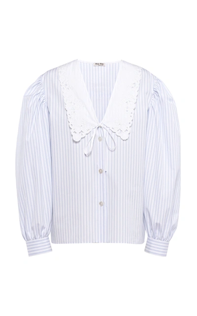 Shop Miu Miu Collared Striped Cotton Top