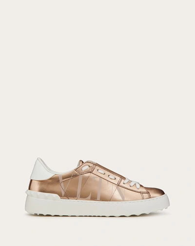 Shop Valentino Garavani Open Vltn Laminated Calfskin Sneaker In Pink