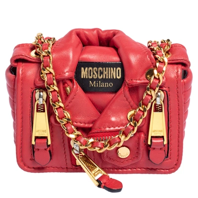 Pre-owned Moschino Red Leather Biker Jacket Crossbody Bag