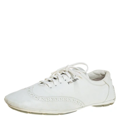 Pre-owned Prada White Leather Low Top Sneakers Size 42